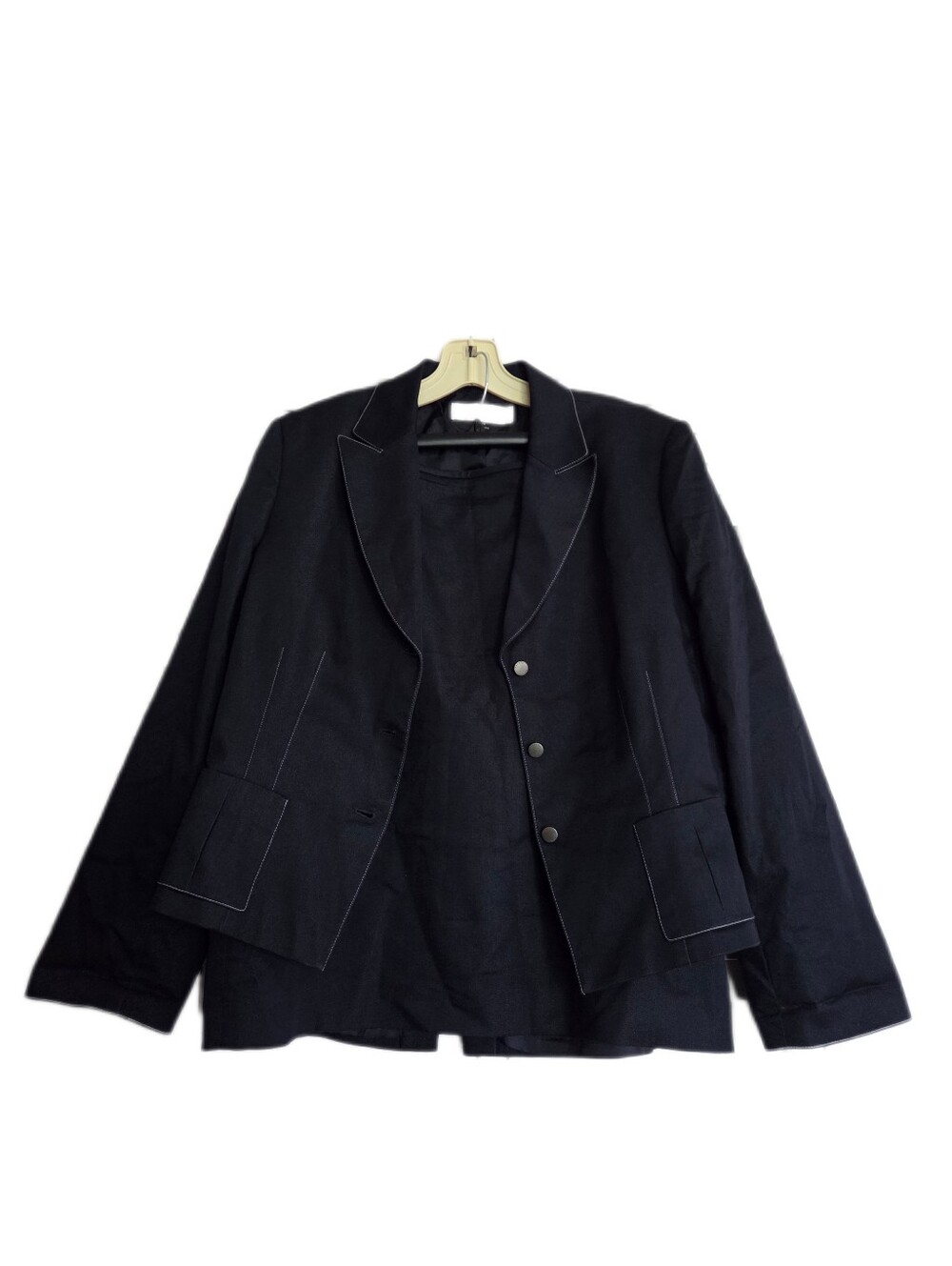 Tahari 2 Pc Skirt Suit Navy Contrast Stitching Preppy Office Plus Size 16